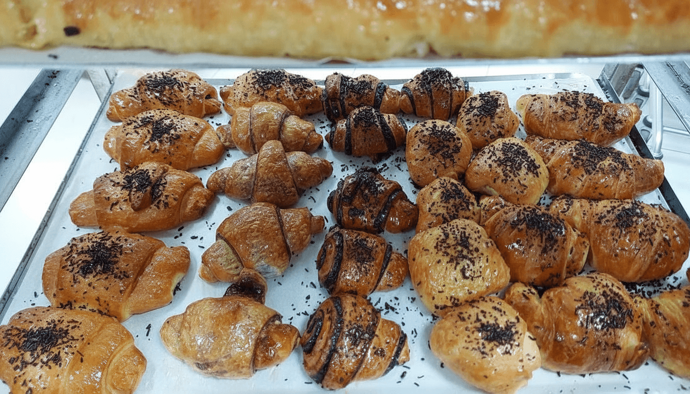 Freshly baked pastries and croissants in a local bakery in Majdal Shams, Golan Heights