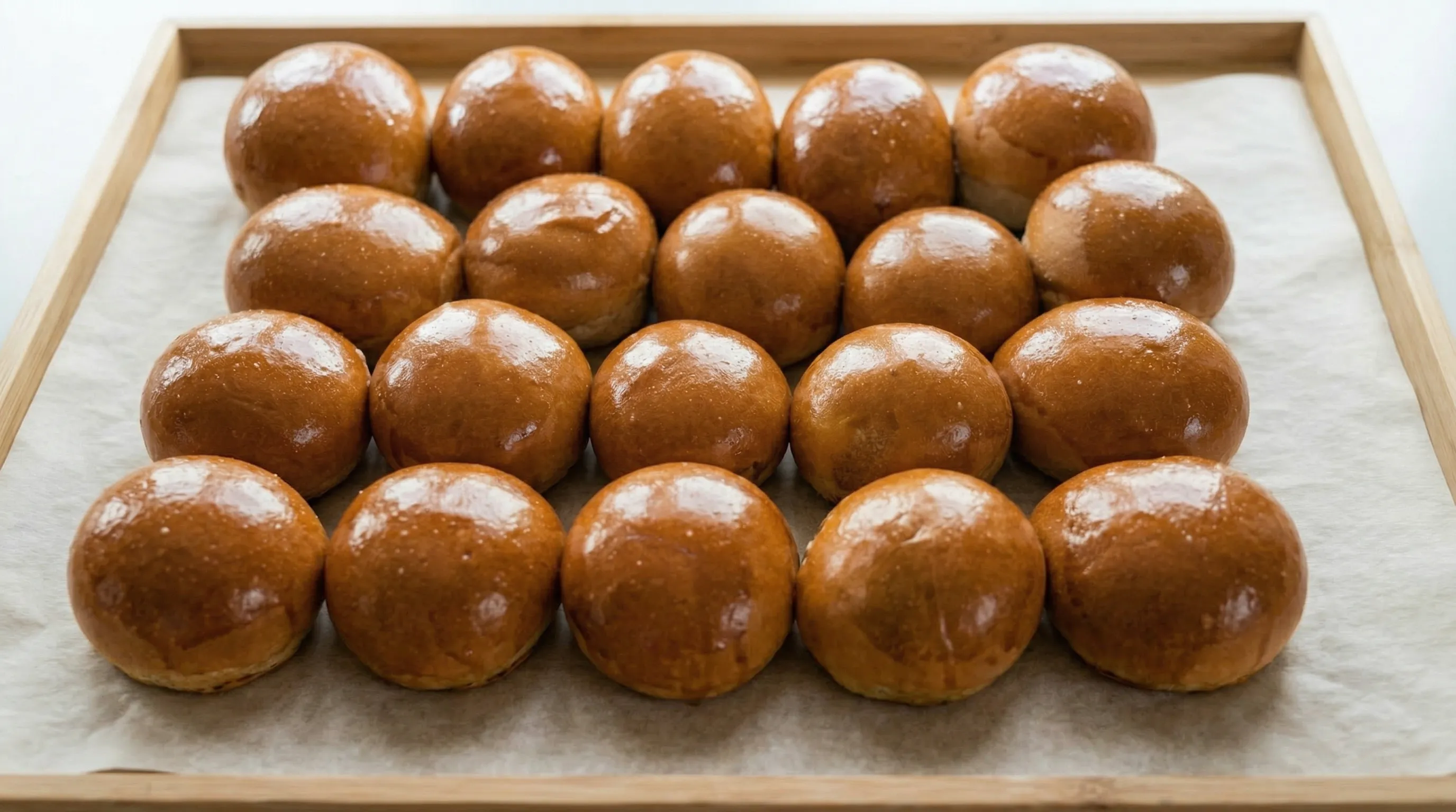 Fresh burger buns baked and ready for serving