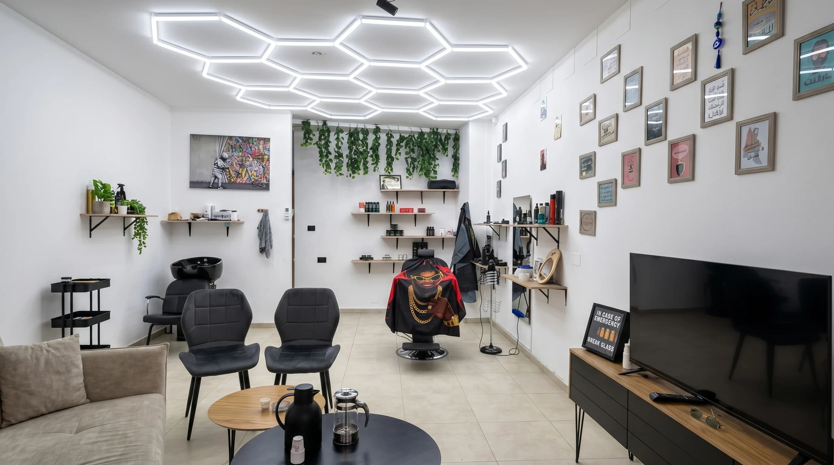 Interior of El Barbary Barber Shop with modern design