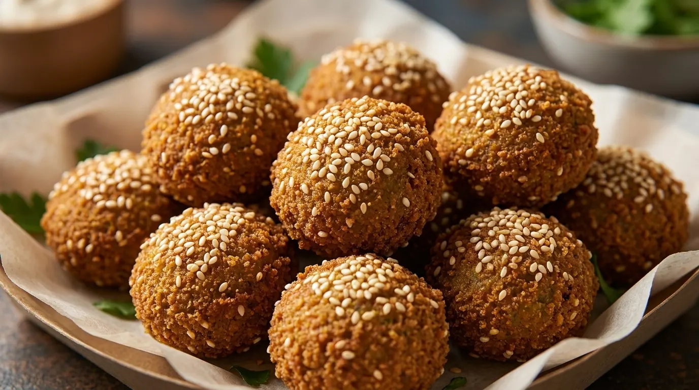 כדורי פלאפל זהובים ופריכים מוגשים במסעדת פלאפל הגולן