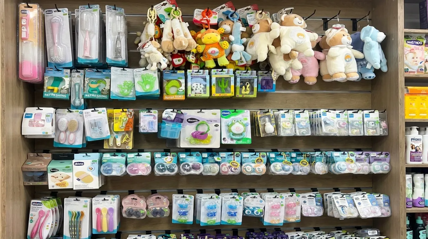 Baby accessories and care products displayed at AML Pharm