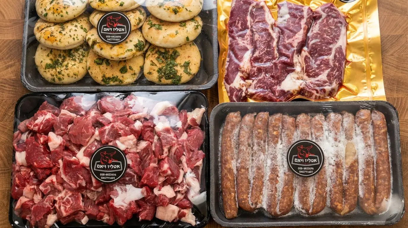 Assorted raw meat cuts and sausages displayed at Weam Khater Butcher Shop