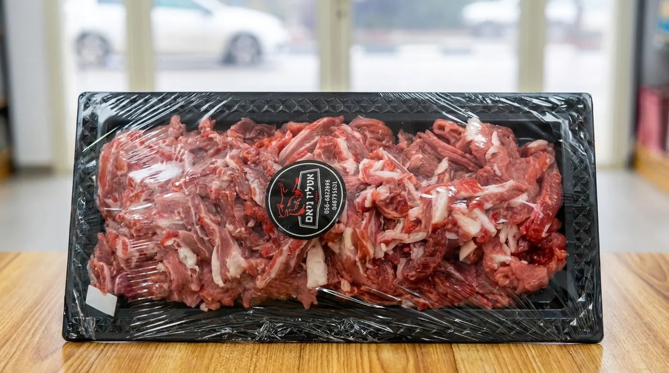 Tray of sliced raw meat prepared at Weam Khater Butcher Shop