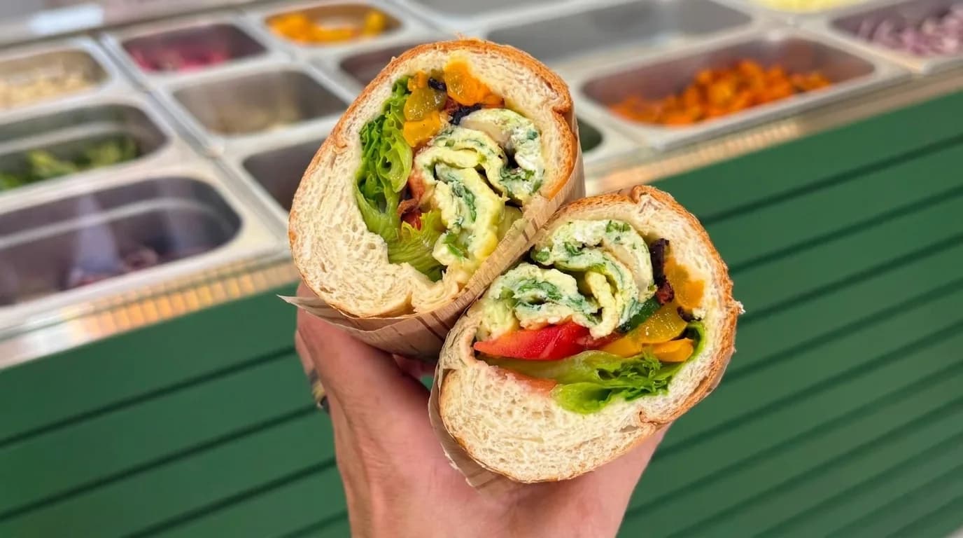 Stuffed wrap with grilled filling and vegetables at Moringa Cafe
